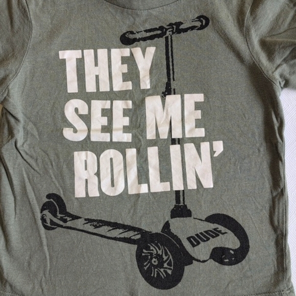 children's place scooter graphic sage green cotton t-shirt 2T toddler boys - Picture 2 of 5